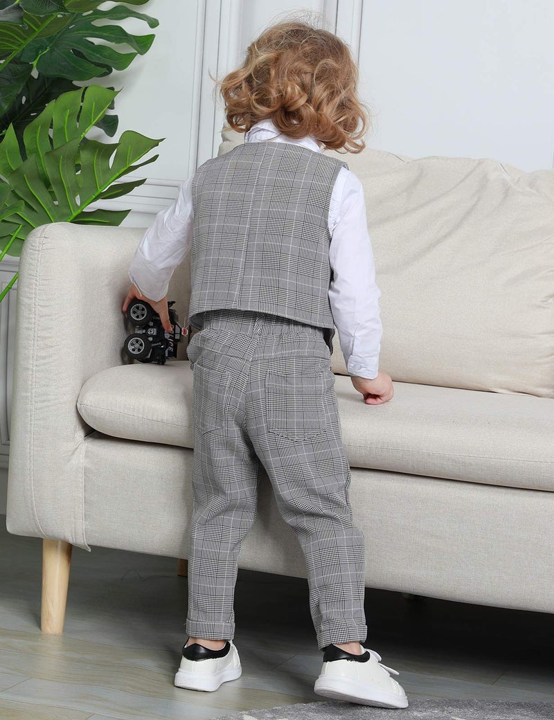 A&J DESIGN Toddler Suit Boys Gentleman Wedding Formal Ring Bearer Plaid Outfit Dress Clothes Tuxedo Set Light Gray 2-3T - Image 4